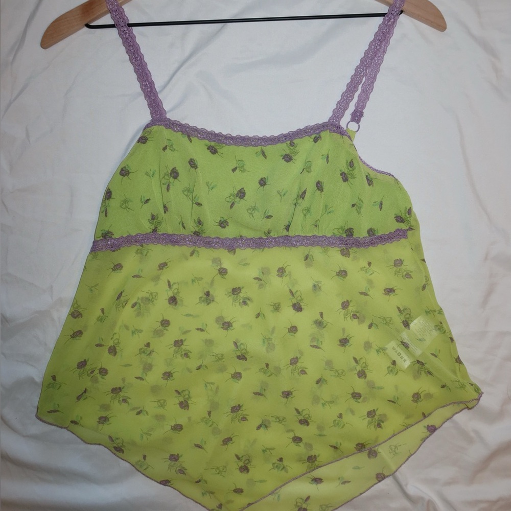 Urban Outfitters Lime Green Camisole with Purple Lace
